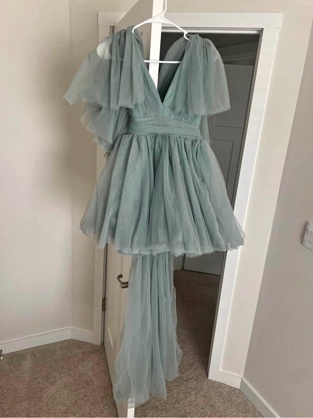 Selfie Leslie Sage Green Dress with V-Neck Detail